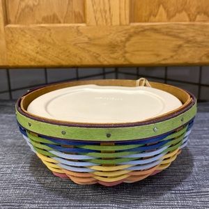 Longaberger 2010 Buffet Buddy Summertime Stripe Basket w/Protector & Lid